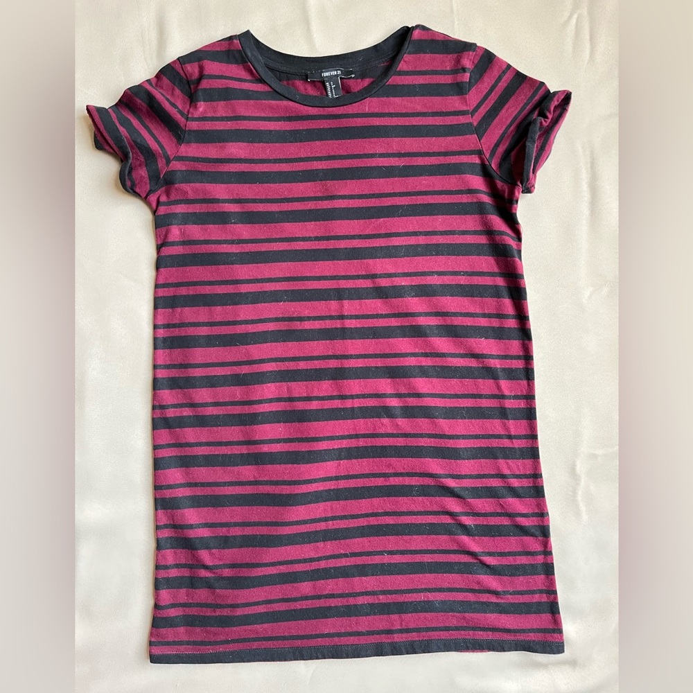 Short T-Shirt dress, maroon/black striped size S